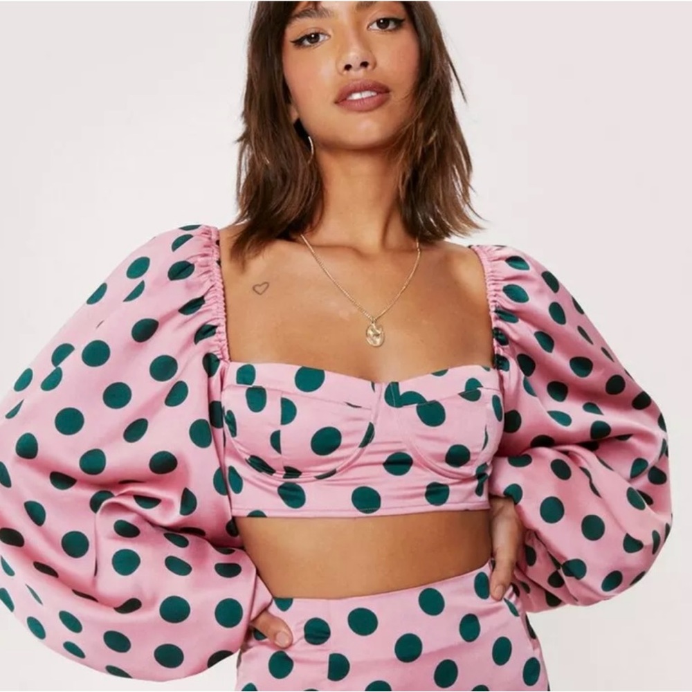 Polka Dot Crop Top With Sleeves